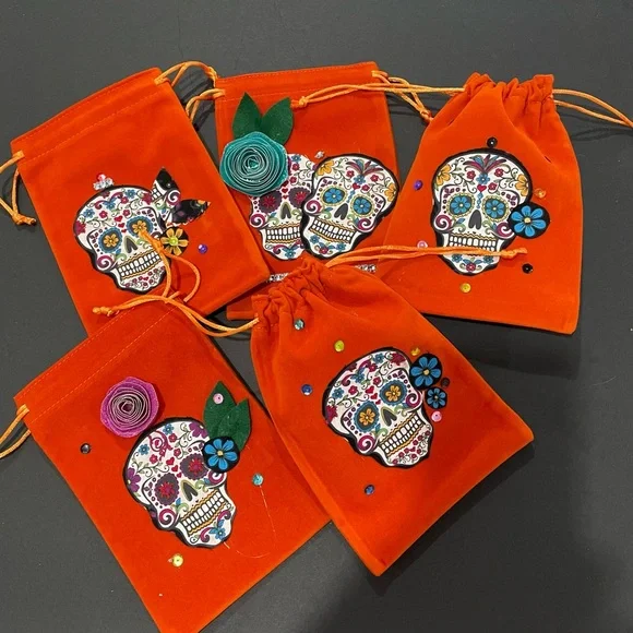 3 velvet sugar skull drawstring bags - Picture 4 of 4